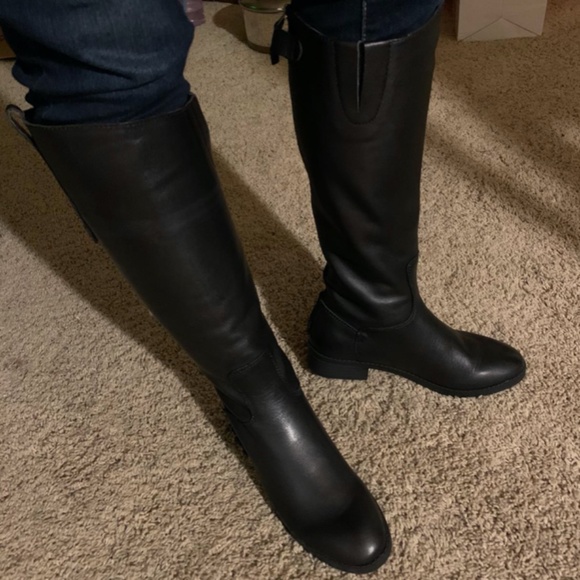Wide Fit Black Leather Knee High Riding Boots - Picture 3 of 5